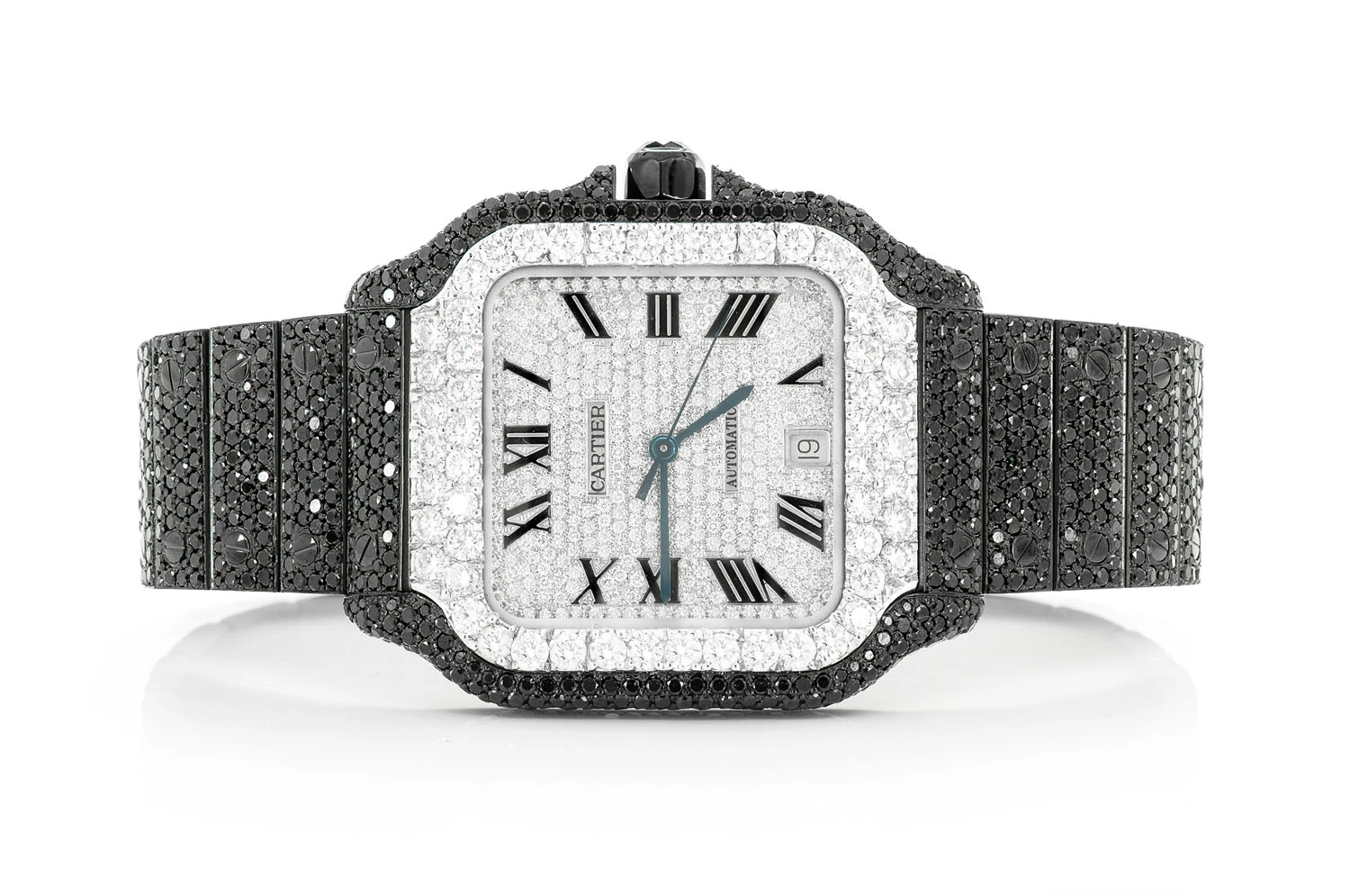 Icebox - Cartier Santos De Cartier Black Diamonds 40MM Steel 20.00ctw