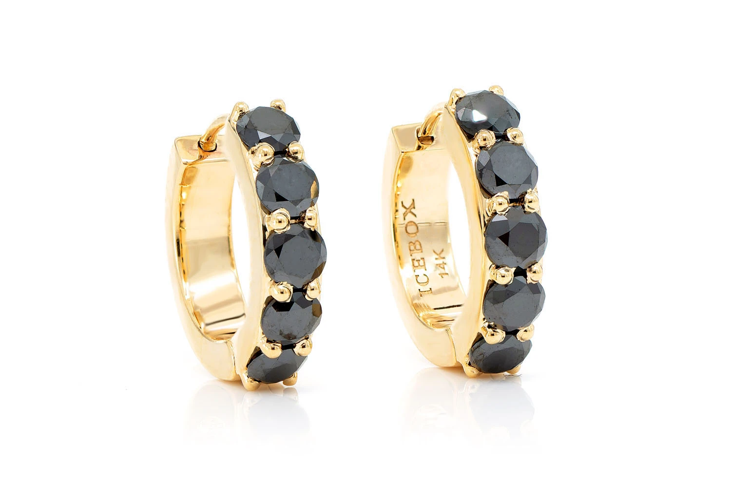 Icebox - Black Diamond Hoop Earrings 14k Solid Gold 1.00ctw