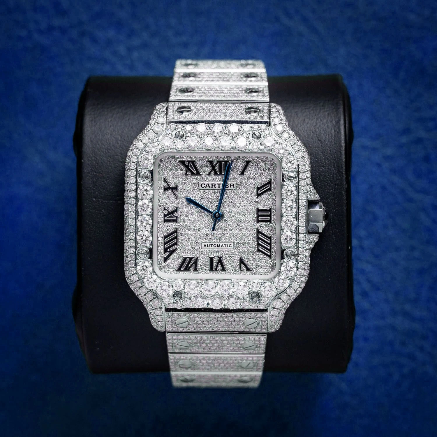 Icebox Cartier Santos Steel Iced-Out Blue Hand Nc