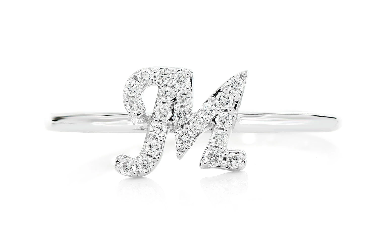 Icebox - Cursive Letter M Diamond Ring 14k Solid Gold 0.10ctw