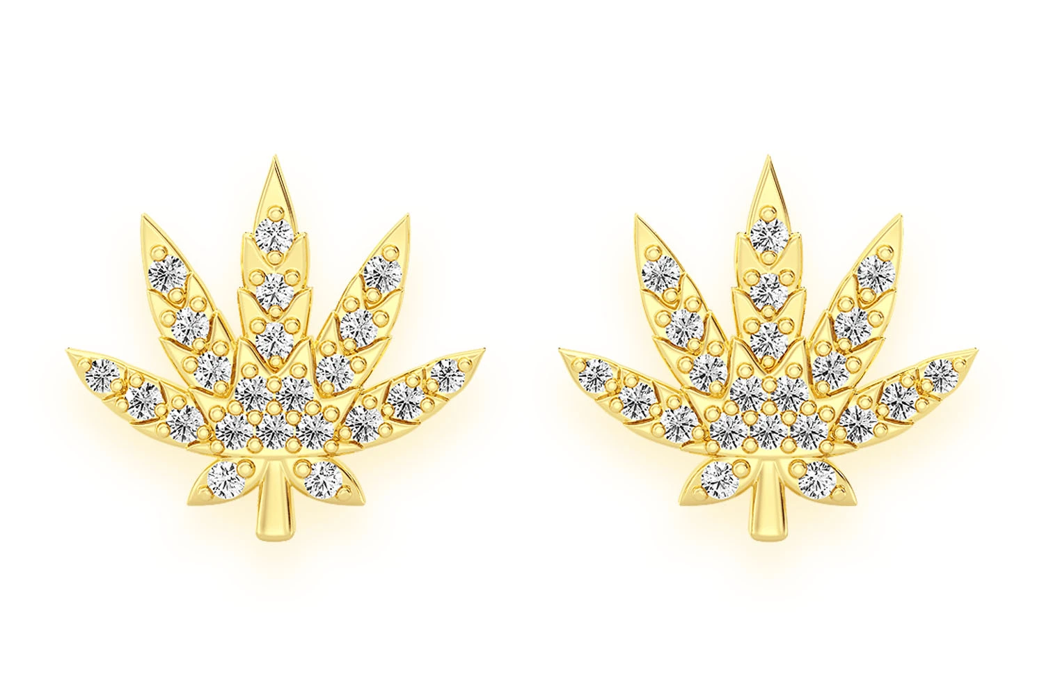 Icebox - Cannabis Leaf Stud Diamond Earrings 14k Solid Gold