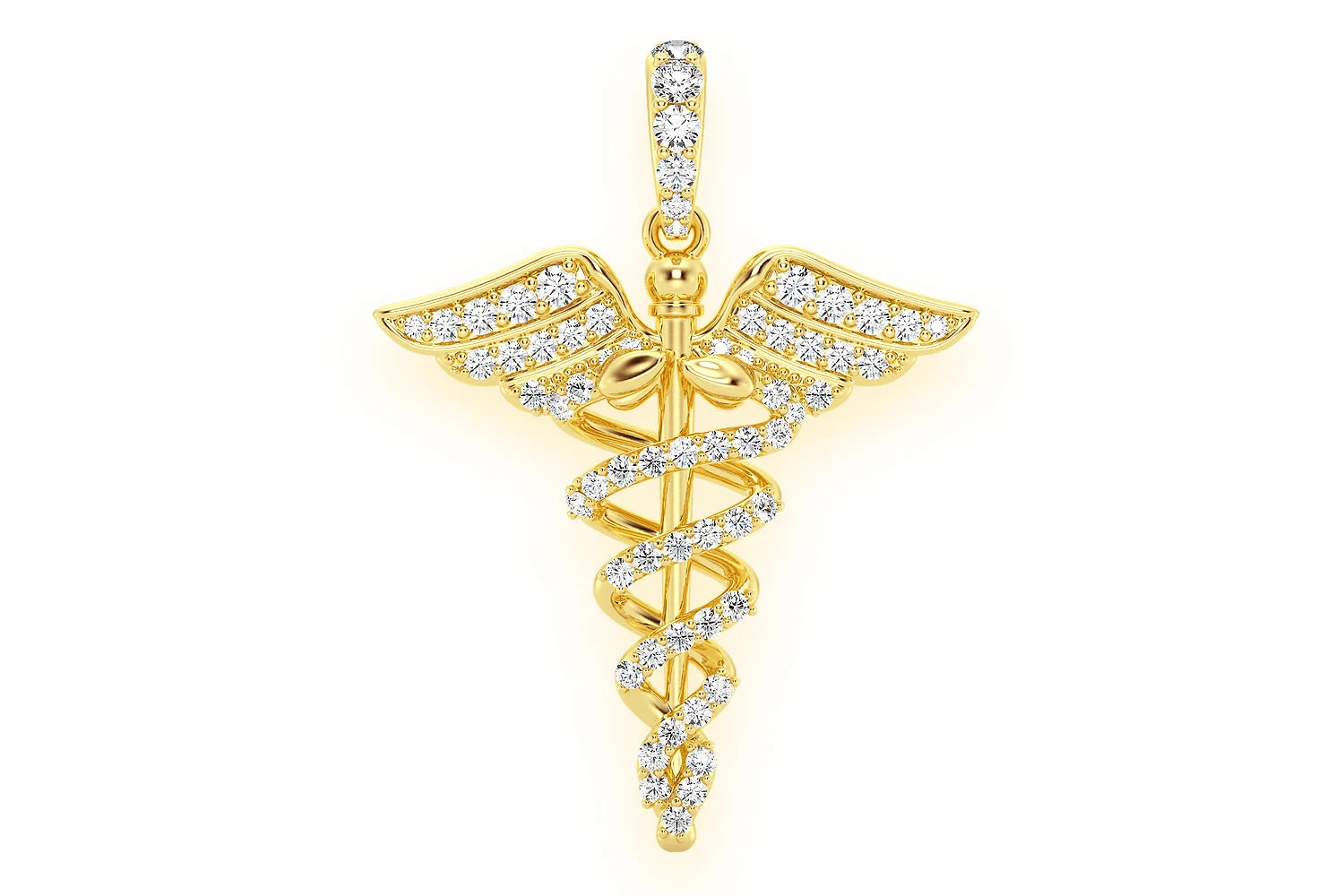 Icebox - Caduceus Medical Diamond Pendant 14k Solid Gold 0.65ctw
