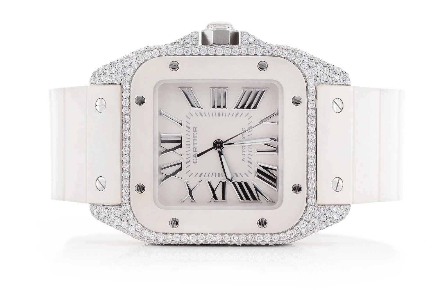 〇 Cartier Santos 100 MM 2878 ベルト FZ8164 Cartier Santos 100 2878 Stainless Steel on Leather Strap | eBay