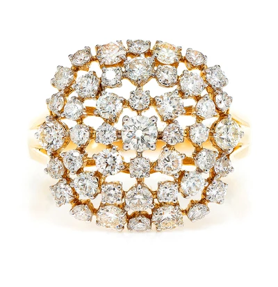 Cluster Diamond Cocktail Ring 14k Solid Gold 1.85ctw