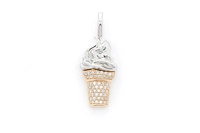 Ice Cream Diamond Pendant Two-Tone 14k Solid Gold .15ctw