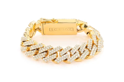 13MM Raised Diamond  Cuban Link Bracelet 14k Solid Gold 11.50ctw