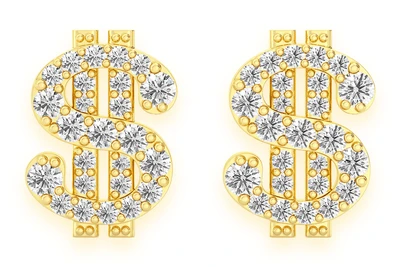 Us Dollar Sign Stud Diamond Earrings 14k Solid Gold 0.35ctw