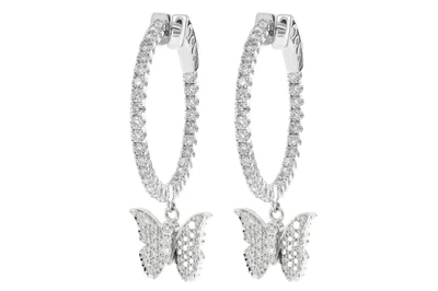 Butterfly Dangling Diamond Hoop Earrings 14k Solid Gold 1.75ctw