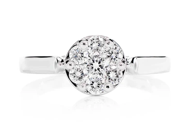 Cathedral Round Cluster Diamond Engagement Ring 14 Solid Gold - All Natural - 0.50ctw