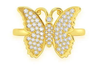 Butterfly Diamond Ring 14k Solid Gold 0.40ctw
