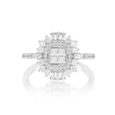 Art Deco Princess Diamond Ring 14k Solid Gold 1.50ctw