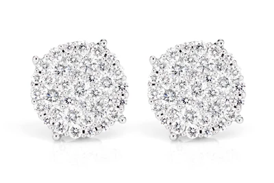 Diamond Disc Cluster Stud Earrings 14k Solid Gold 1.00ctw