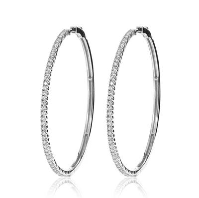 Large One Row Diamond Hoop Earrings 14k Solid Gold 1.15ctw 