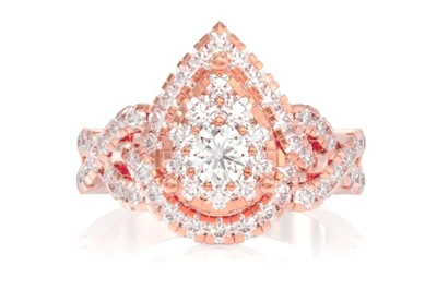 Pear Cluster Crossover Shank Engagement Ring 14k   
