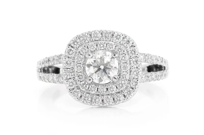 .75ct Round Solitaire - Split Shank Double Halo Diamond Engagement Ring - All Natural