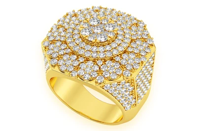 Multi Halo Signet Diamond Ring 14k Solid Gold 5.00ctw