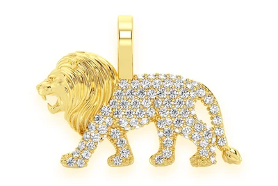 Walking Lion Diamond Pendant 14k Solid Gold 0.30ctw