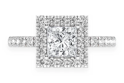 Thav - .75ct Princess Cut - Scallop Halo One Row- Diamond Engagement Ring - All Natural