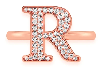 Letter R Diamond Ring 14k Solid Gold 0.50ctw