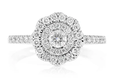 1.00ctw Double Halo Scroll Diamond Engagement Ring 14k Solid Gold - All Natural 