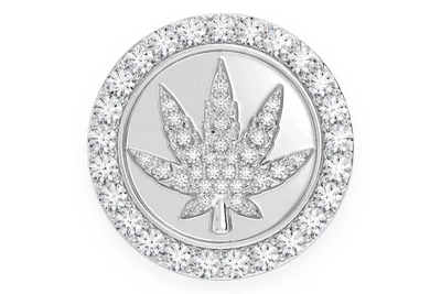 Cannabis Leaf Round Signet Diamond Ring 14k Solid Gold 1.50ctw