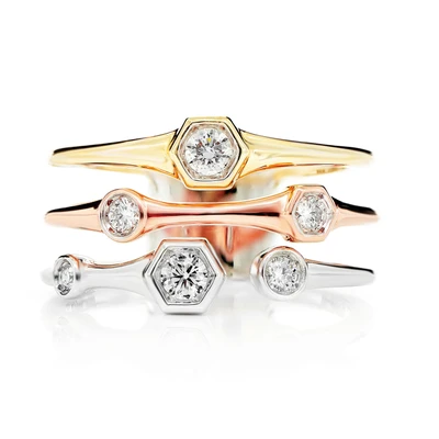 Tri Color Scattered Gypsy Set Diamond Multi Row Ring 14k Solid Gold 0.33ctw