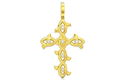 Thorn Bezel Cross Diamond Pendant 14k Solid Gold 0.12ctw