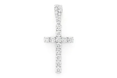 One Row Diamond Cross Pendant 14k Solid Gold 1.50ctw