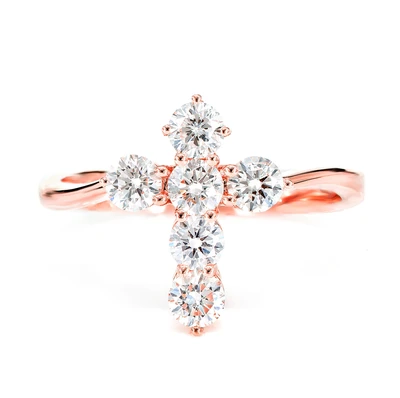 Pointed Cross Diamond Ring 14k Solid Gold 0.90ctw