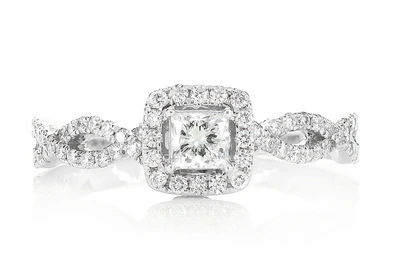0.85ctw Princess Halo Twist Shank - Diamond Engagement Ring - All Natural 