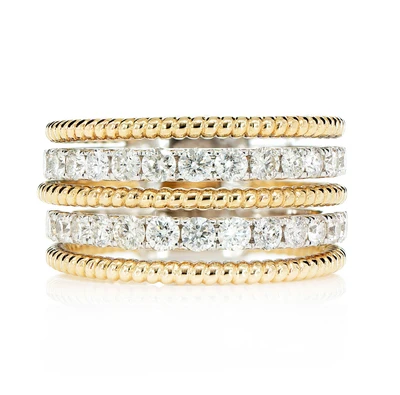 Two Row Satin Diamond Rope Band Ring 14k Solid Gold 1.10ctw