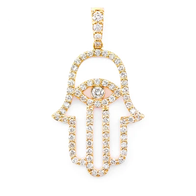 Open Hamsa Evil Eye Diamond Pendant 14k Solid Gold 0.85ctw