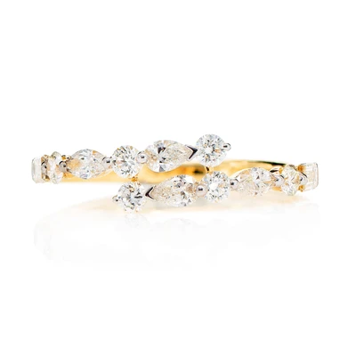 Multi Shape Diamond Bypass Band Ring 14k Solid Gold 0.80ctw