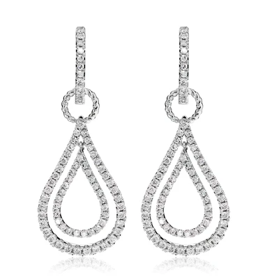 Two Layer Teardrop Diamond Hoop Earrings 14k Solid Gold 0.70ctw