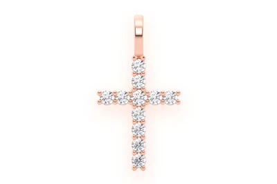 One Row Cross Diamond Pendant 14k Solid Gold 0.50ctw