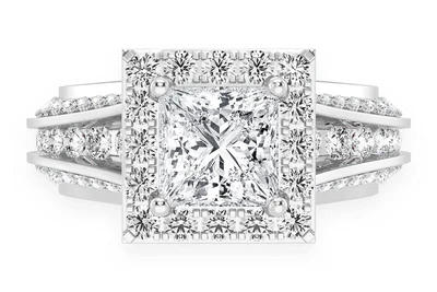 Monst - 1.00ct Princess Solitaire - Halo Three Row - Diamond Ring Engagement Ring - All Natural Vs Diamonds