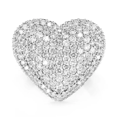 Bubbly Heart Signet Diamond Ring Solid Gold 4.65ctw