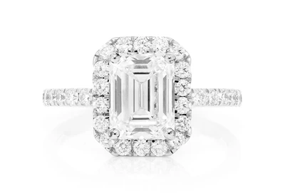 2.29ct Emerald Cut Halo Diamond Engagement Ring 14k Solid Gold 2.95ctw
