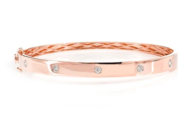 Diamond Gypsy Set Bangle Bracelet 14k Solid Gold 0.90ctw