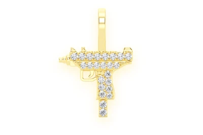 Uzi Diamond Pendant 14k Solid Gold 0.15ctw