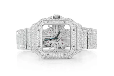 Cartier Santos De Cartier Skeleton 40MM Steel - 19.00ctw Fully Iced Out