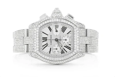 Cartier Chronograph 41MM Steel - Fully Iced Out 24.50ctw