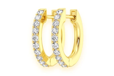 Hoop Half Diamond Earrings 14k Solid Gold 0.15ctw