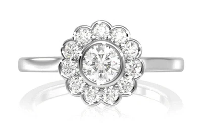 Scallop Bezel Flower Halo 14k Solid Gold 0.50ctw