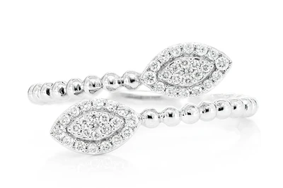 Beaded Marquis Wrap Ring 14k Solid Gold 0.20ctw