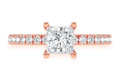 Princess Solitaire One Row Under Halo Ring 14k   