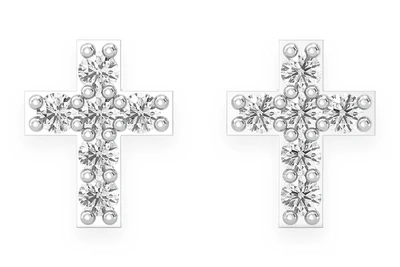 Cross Stud Diamond Earrings 14k Solid Gold 0.10ctw