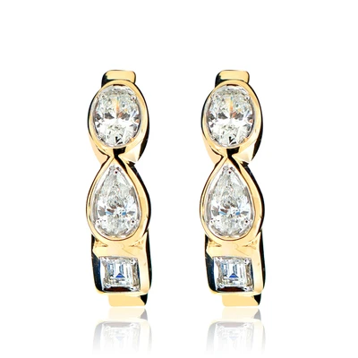 Multi Shape Bezel Set Diamond Hoop Earrings 14k Solid Gold 0.60ctw