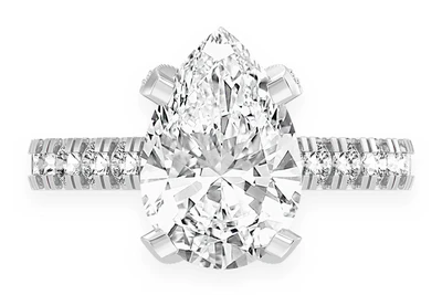 Thinn - 3.00ct Pear Solitaire - Single Row Scallop - Diamond Engagement Ring - All Natural