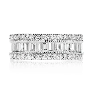Baguette And Round Diamond Milgrain Border Diamond Band 14k Solid Gold 2.00ctw 